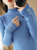 针织打底衫半高领毛衣女套头黑白色长袖修身纽扣上衣(天蓝色 均码)第7张高清大图