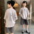 织里童装男童夏装套装2021新款中大童潮牌运动两件套儿童短袖套装(灰色 150cm)第2张高清大图