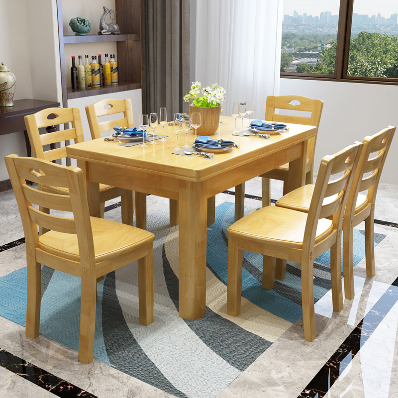 实木餐桌椅组合简约现代长方形小户型6人吃饭桌子【图片 价格 品牌