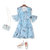 瑰蝴蝶夏季女装新款气质V领印花荷叶袖系带连衣裙短裙72798(蓝色 XL)第5张高清大图