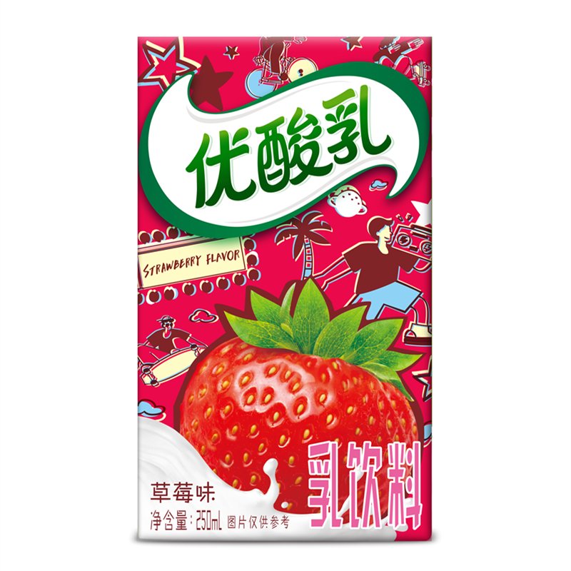 早餐奶学生奶草莓味酸牛奶饮料礼盒送礼送老人优酸乳草莓味250mlx24盒