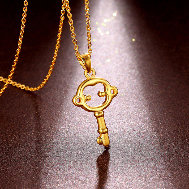 钻石凤凰 3d硬千足金 十二生肖猴 磨砂款钥匙猴黄金吊坠男女款(1.87g)