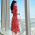 MISS LISA法式连衣裙印花裙子收腰显瘦红色雪纺中长裙B167(红色 S)第4张高清大图
