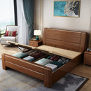 吉木多 胡桃木现代中式实木床1.8米双人床 高箱主卧婚床新中式1.5m储物床(1.8*2米胡桃色 床+床垫+床头柜*1)