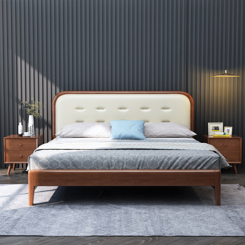 美天乐北欧实木床18米双人床主卧简约现代橡木日式床15m卧室婚床家具