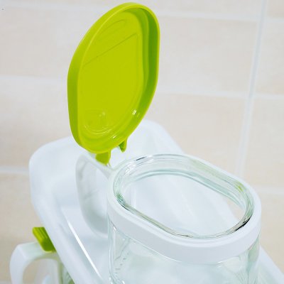 茶花玻璃调味盒套装双层家用厨房调味瓶盐罐调料400ml*3(绿色)