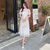 2021夏季新款中国风气质日常款旗袍纯色刺绣蕾丝连衣裙(白色 M)第4张高清大图