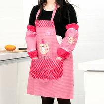 厨房防油袖套 卡通小熊可爱围裙套装 防水罩衣套袖(红色)