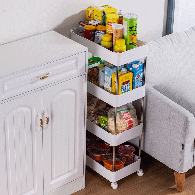 可移动小推车厨房置物架落地多层蔬菜篮用品家用大全收纳储物架子白色