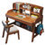 儿童学习桌椅子一套家用卧室小学生写字桌可升降全实木书桌带书架(YAYJ805#蓝白色单桌 84x60x110cm)第5张高清大图