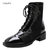 CaldiceKris （中国CK）女蕾丝网甜美后拉链舒适凉靴CK-X9008(黑色 35)第3张高清大图