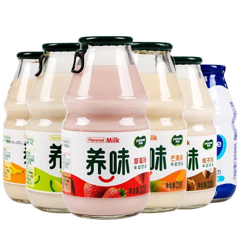 yanwee养味牛奶玻璃瓶*6装草莓香蕉儿童早餐学生奶乳酸菌酸奶饮料