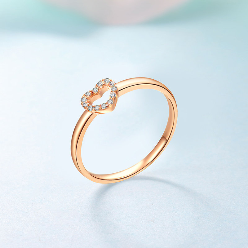 cnuti粤通国际珠宝 18k金钻石戒指 彩金戒指 心形简约女指环