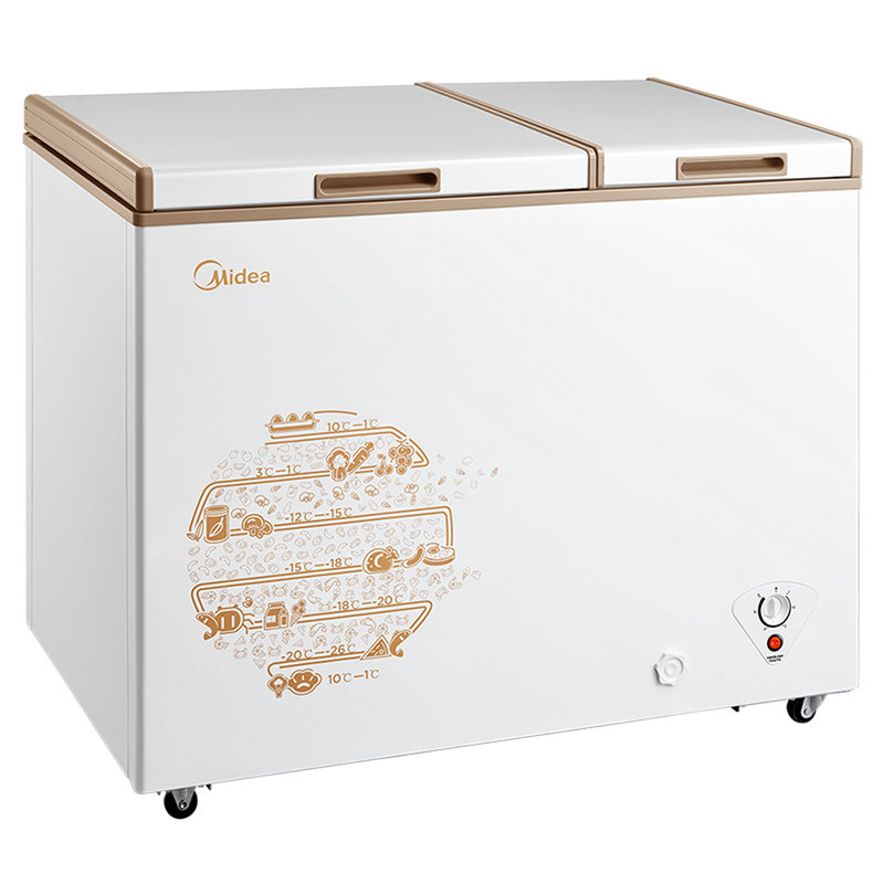 美的冷柜bcd182dkmb金182升双温双门阻霜净味节能静音断电保护金