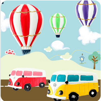 有乐A431时尚热气球与巴士立体大树脂冰箱贴 可爱卡通贴磁贴lq2080(3个红色巴士)