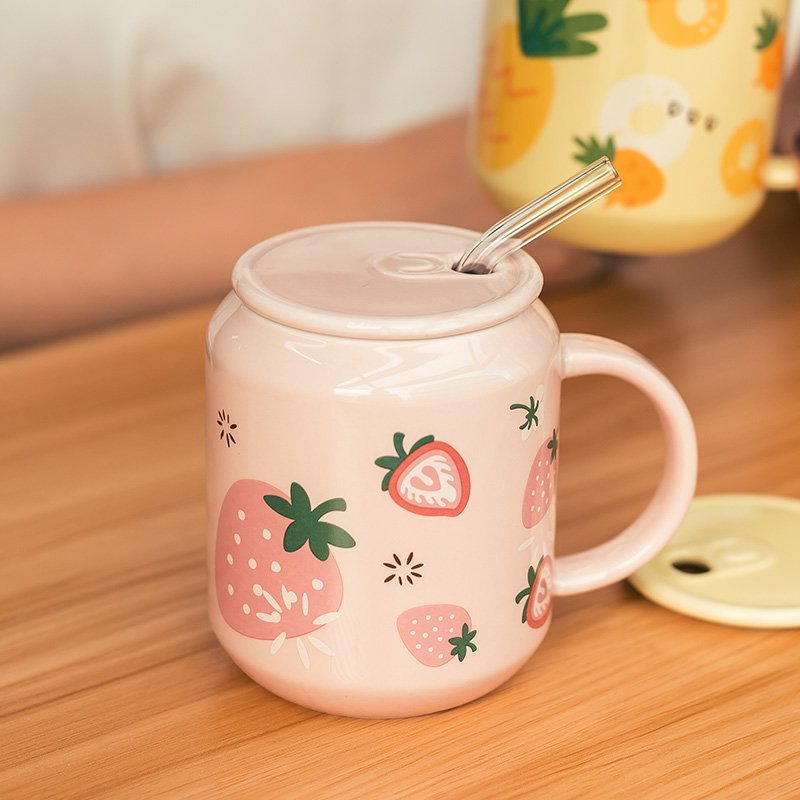 少女心水果马克杯夏季可爱家用水杯ins风创意陶瓷杯子带盖花茶杯礼盒