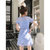 女夏季短袖蓝色水溶蕾丝连衣裙收腰显瘦a字裙2018新款裙子(图片色(如图) XL)第4张高清大图