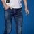 G&G男装新品春季做旧划烂男士牛仔裤蓝色小脚牛仔裤修身牛仔男裤(蓝色 28)第5张高清大图
