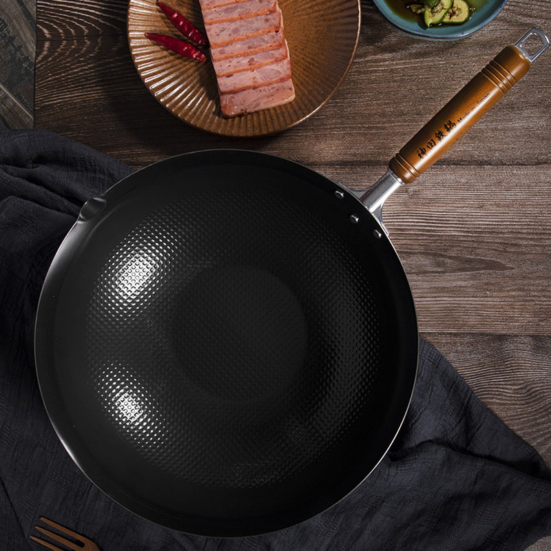 神田(kanda) 铁锅 日本进口中华炒锅 无涂层高纯铁锅 不易粘爆炒锅