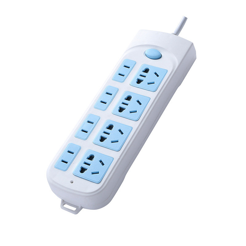 八插位蓝白插座带线插排无线插线板家用电线插板默认