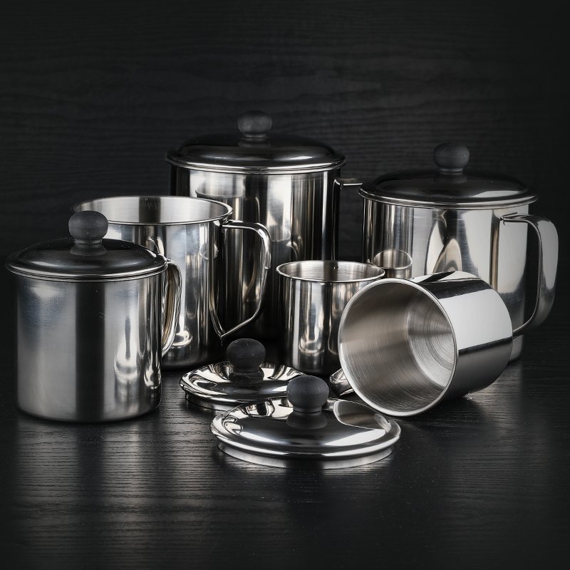 口杯304不锈钢茶缸子带手柄家用铁杯子喝水幼儿园儿童带盖小水杯乳