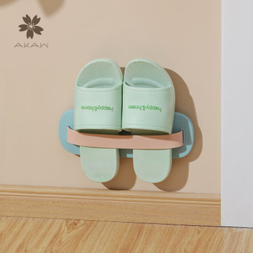 日本AKAW爱家屋多米诺浴室鞋架卫生间免打孔壁挂式门户鞋子收纳架(白色+灰色)