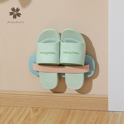日本AKAW爱家屋多米诺浴室鞋架卫生间免打孔壁挂式门户鞋子收纳架(浅蓝色+粉色)