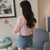 2019夏装新款雪纺衫时尚韩版V领气质短袖衬衫女七分袖甜美上衣服(粉红色 L)第3张高清大图