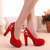 17新款大红色婚鞋新娘鞋子结婚高跟伴娘鞋旗袍喜庆女单鞋(红色 40)第2张高清大图