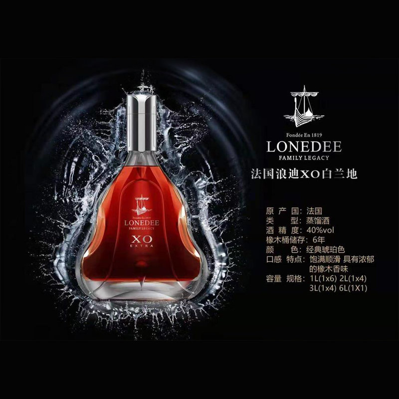 浪迪xo白兰地1l 法国洋酒(焦糖色 1瓶)