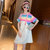 中大童夏季新款女童彩条背带裙套装(150cm 杏色)第2张高清大图