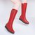 百年纪念秋冬季新款圆头平跟侧拉链金属装饰长靴雪地靴女鞋子1527(红色 40)第3张高清大图