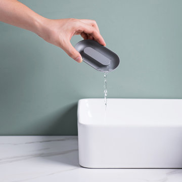 米斯台面肥皂盒北欧风双色沥水香皂盒厨房浴室创意沥水皂盒DS604(灰白套装 1个装)