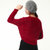 东大门女式新款时尚都市性感短款镂空长袖纯色毛衣百搭针织衫(红色 均码)第3张高清大图