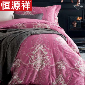100S长绒棉四件套欧式印花纯棉被套床单全棉简约床上用品(关雎)