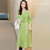 MISS LISA韩版时尚中长款连衣裙职业装大摆裙XN026-2(浅绿色 L)第2张高清大图