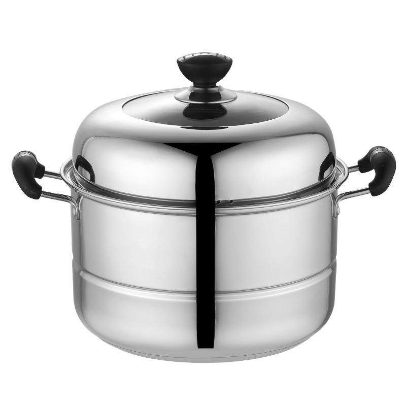 小蒸锅不锈钢家用加厚单层大容量汤锅多用蒸馒头电磁炉煤气灶锅具32cm