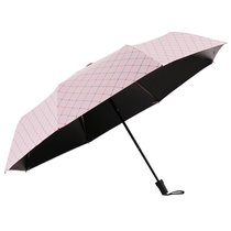 谋福 夏季防晒黑胶雨伞防紫外线折叠遮阳三折格子小黑伞晴雨两用伞(粉色 54cm*8k)