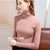 MISS LISA高领打底衫女装纯色长袖棉T恤内搭紧身上衣AL30961(粉红色 M)第2张高清大图