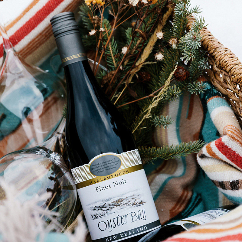 蚝湾oysterbay新西兰原瓶进口黑比诺黑皮诺梅洛干红葡萄酒2支装礼盒