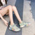 彩虹椰子鞋飞织网面运动鞋女2021夏季飞织女鞋学生透气帆布鞋厚底椰子鞋镂空跑步鞋潮F01(绿色 40)第2张高清大图